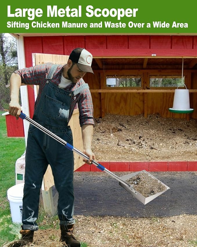 Large Chicken Poop Scooper, Chicken Coop Accessories,Metal Litter Scooper for Chicken,Chicken Coop Cleaning Tools,Heavy Duty Poop Shovel,Chicken Coop Must Haves(Silver)-Mewly Pet