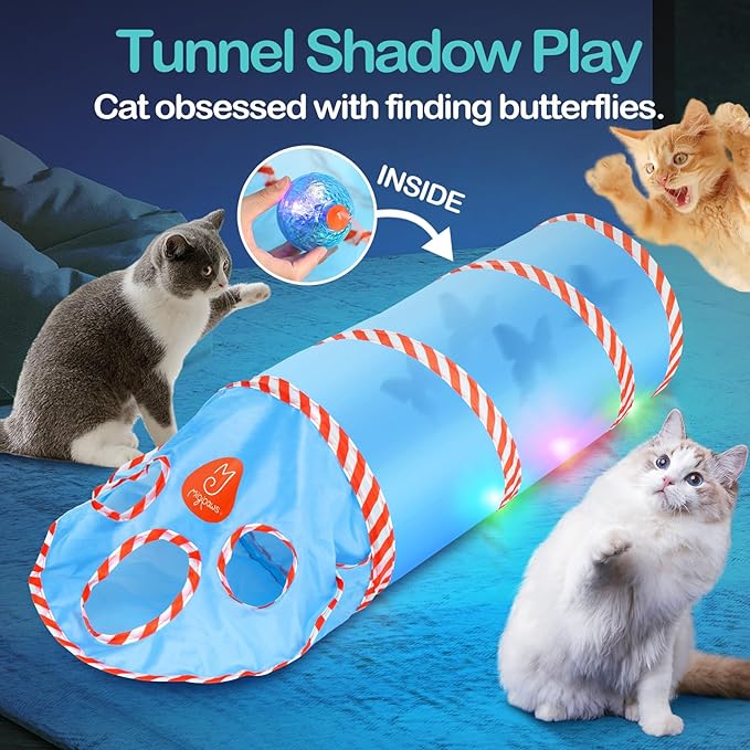 Migipaws Cat Toys, Interactive Cat Toy for Indoor Cats,Upgraded Moving Shadow of Butterfly Feather Project on Cat Tunnel, Cardboard Box Toys, Rechargeable 2.0-Mewly Pet