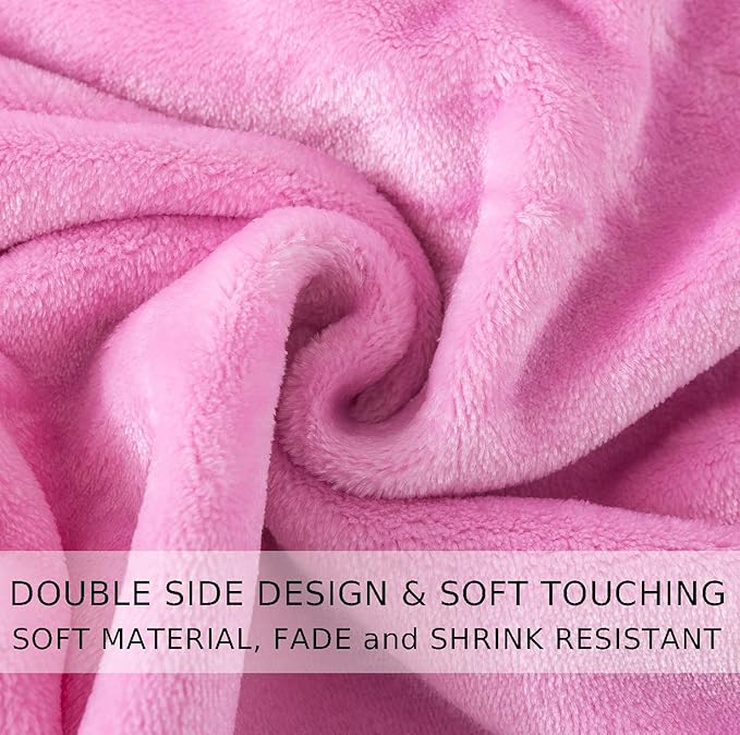 Flannel Fleece Queen Size Summer Blanket All Season 350GSM Lightweight Throw for The Bed Extra Soft Brush Fabric Winter Warm Sofa Blanket 90" x 90"(Pink Queen)