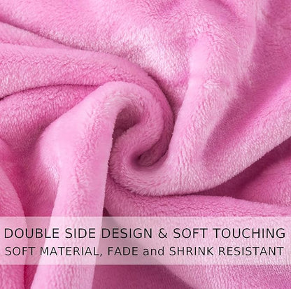 Flannel Fleece Queen Size Summer Blanket All Season 350GSM Lightweight Throw for The Bed Extra Soft Brush Fabric Winter Warm Sofa Blanket 90" x 90"(Pink Queen)