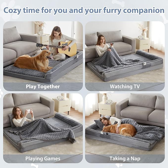 BFPETHOME Orthopedic Dog Beds for Extra Large Dogs, Waterproof Sofa XXL Dog Bed with Sides, Non-Slip Bottom and Egg-Crate Foam Big Pet Couch Bed with Washable Removable Cover,Pet Bed for Large Dogs-Mewly Pet