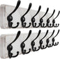 Dseap Coat Rack Wall Mounted - 24" Long 6 Tri Hooks, Heavy Duty Wooden Wall Coat Hanger Coat Hook for Clothes Hat Jacket Clothing, White and Black, Pack of 2