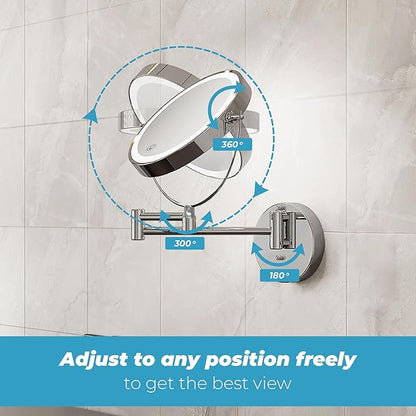 8" Rechargeable Lighted Makeup Mirror, 1X/10X Magnification with 3 Color Touch Dimmable Lights, 360° Rotating Double-Sided Wall Mount Mirror (Chrome) – Fab Glass and Mirror