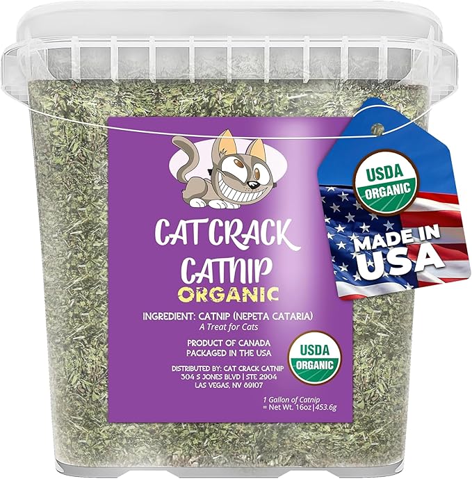 Cat Crack Organic Catnip, 100% Natural Cat Nips Organic Blend That Energizes and Excites Cats, Safe Catnip Treats Used for Cat Play, Cat Training, & New Organic Catnip Toys for Cats(1 Gallon Organic)-Mewly Pet