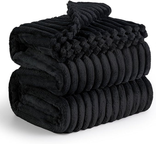 Bedsure GentleSoft Blankets Queen Size for Bed - Cozy Soft Blankets for Women, Cute Large Fleece Throws for Girls, Black, 90x90 Inches