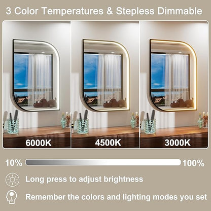 22x32 Inch LED Mirror for Bathroom, Adjustable 3000K/4500K/6000K, Irregular Black Frame Lighted Bathroom Vanity Mirror with Lights, Anti-Fog, Stepless Dimmable, Wall Mounted