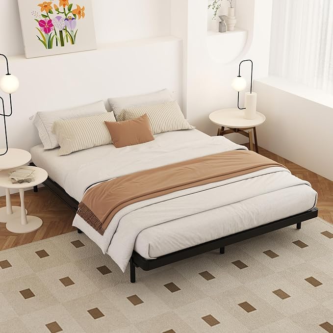 King Size Box Spring 2 Inch Low Profile, Heavy Duty Metal Box Spring Bed Base Bunkie Board, Mattress Foundation, Easy Assembly, Noise Free, Black