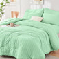 HYMOKEGE Mint Green Queen Comforter Set Seersucker 7 Pieces, All Season Luxury Bed in a Bag Queen for Bedroom, Bedding Set with Comforter, Sheets, Pillowcases & Shams