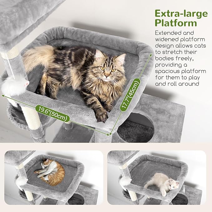 Globlazer Extra Large Cat Tower, 81-inch Tall Cat Tree for Big Cats 20 lbs, XXL Heavy Duty Cat Scratching Tower for Indoor Adult Cats with 3 Cat Condos, 8 Scratching Posts, F81, Light Grey-Mewly Pet