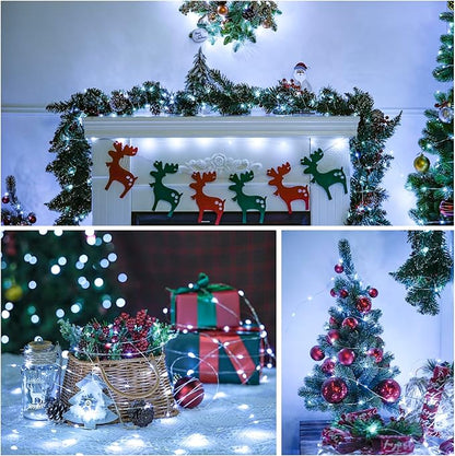 JMEXSUSS 8 Pack 50 LED Christmas Lights Battery Operated String Lights, 16ft White Fairy Lights Indoor Outdoor Waterproof for Mason Jars Bedroom Party Wedding Christmas Decorations