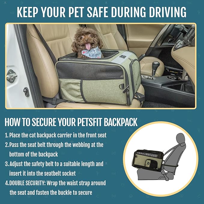 Petsfit Cat Backpack Carrier with Soft Plush Mat, Cross Ventilation Design, Dog Backpack Easy Fit for Travel Camping Hiking, Hold Pets Up to 22 lbs-Mewly Pet