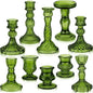 Mumufy 10 Pcs Glass Crystal Taper Candle Holders Clear Glass Candlestick Holder Fit 0.8 Inch Candles Crystal Decorative Candle Stand Centerpiece Table Wedding Dining Party (Classic,Green)