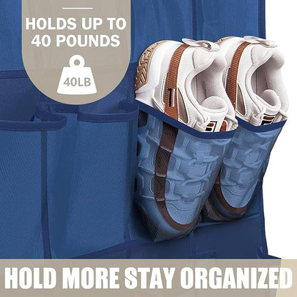 Over The Door Shoe Organizers 35 Mesh Pockets Hanging Shoe Organizer Shoe Rack For Door Closet Entryway Bedroom Bathroom Pantry - Shoe Holder Hanger For Sneakers, Women High Heeled Shoes Blue