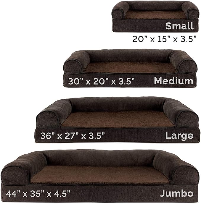Furhaven Orthopedic Dog Bed for Large/Medium Dogs w/ Removable Bolsters & Washable Cover, For Dogs Up to 55 lbs - Sherpa & Chenille Sofa - Coffee, Large-Mewly Pet