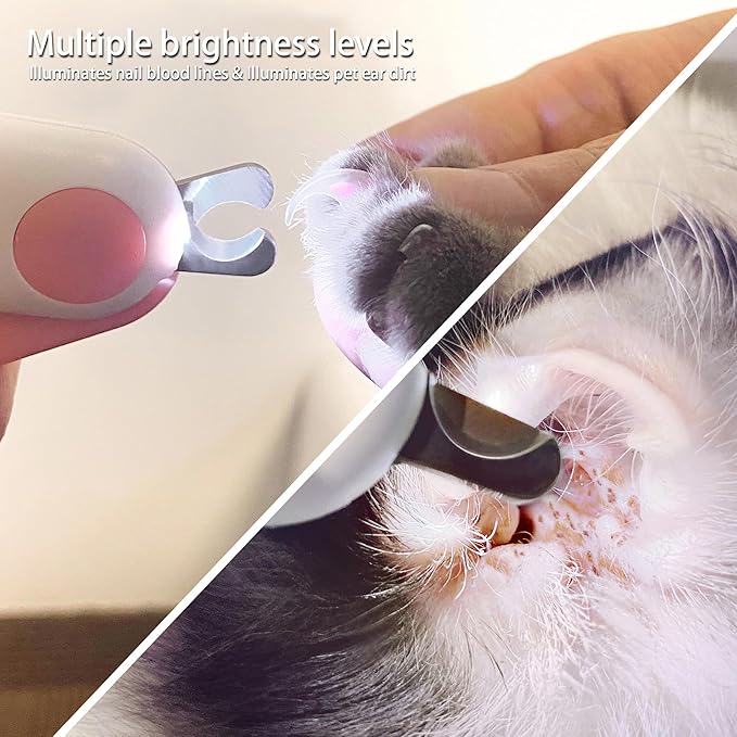 Pet Nail Clippers with LED Lights cat Nail Clippers for Indoor Cats Nail Trimmer Clippers for Small Dog Nail Trimmers Cats Rabbits Nail Clippers Bird Kittens (Pink)-Mewly Pet