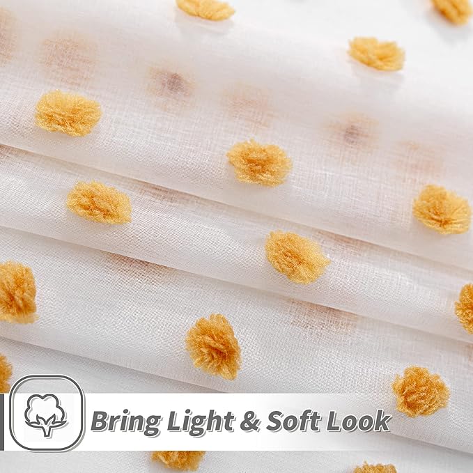 MYSKY HOME Burnt Orange Pom Pom Sheer Curtains for Bedroom Light Filtering White Sheer Curtains for Nursery Girls Kids Room Rod Pocket Voile Window Drapes Burnt Orange 52 x 84 inch 2 Panels