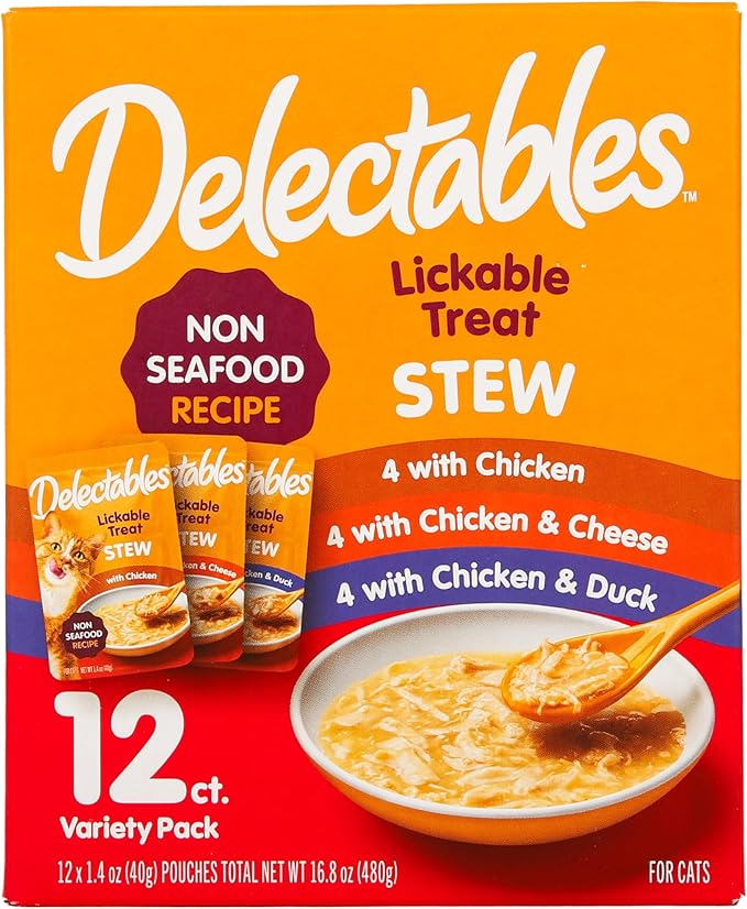 Delectables Non-Seafood Stew Lickable Wet Cat Treats, Variety Pack, 1.4 Ounce (Pack of 12)-Mewly Pet
