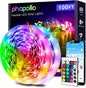 phopollo Bluetooth Led Strip Lights 100ft (2 Rolls of 50ft), RGB Color Changing LED Lights for Bedroom, Kitchen Decoration, App Control and Music Sync