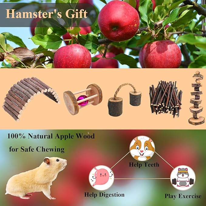 Grddaef Hamster Toys, Guinea Pig Chew Toys Rabbit Enrichment Cage Accessories Toys for Chinchilla Gerbils Rats Bunny Squirrels-Mewly Pet