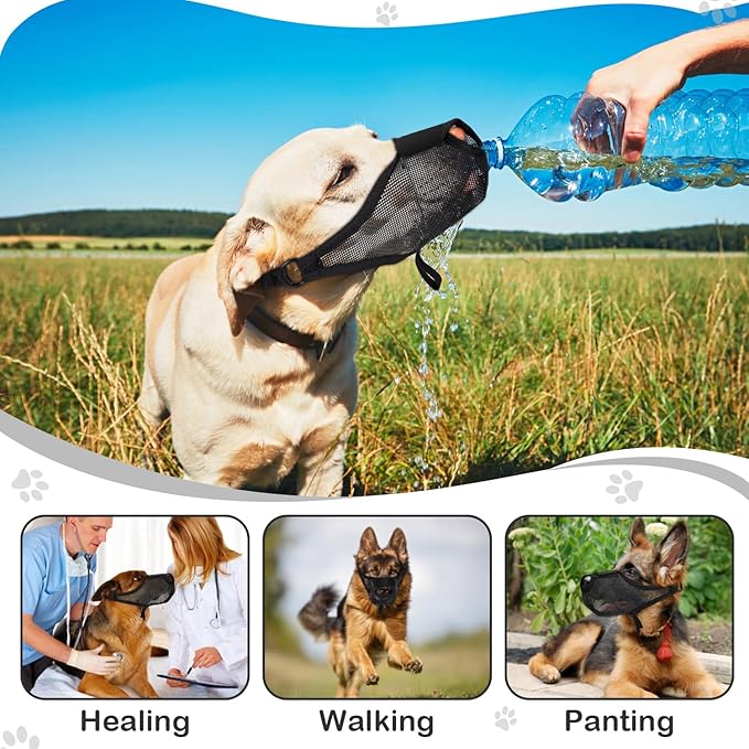 Dog Muzzle, Soft Air Mesh Muzzle for Small Medium Large Dogs Anti Biting Barking Chewing Scavenging, Breathable Adjustable Loop Pets Muzzle with Front Opening Design Allows Panting Drinking (Black,L)-Mewly Pet