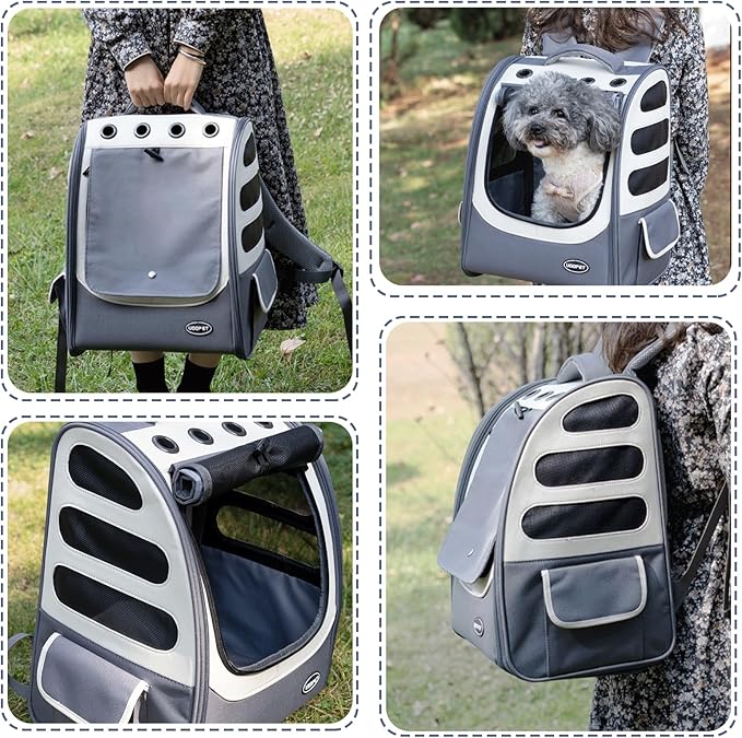 Dog Backpack, Ventilated Pet Hiking Backpack Travel Bag, Airline Approved Cat Backpack for Travel, Hiking, Outdoor Use(Gray)-Mewly Pet