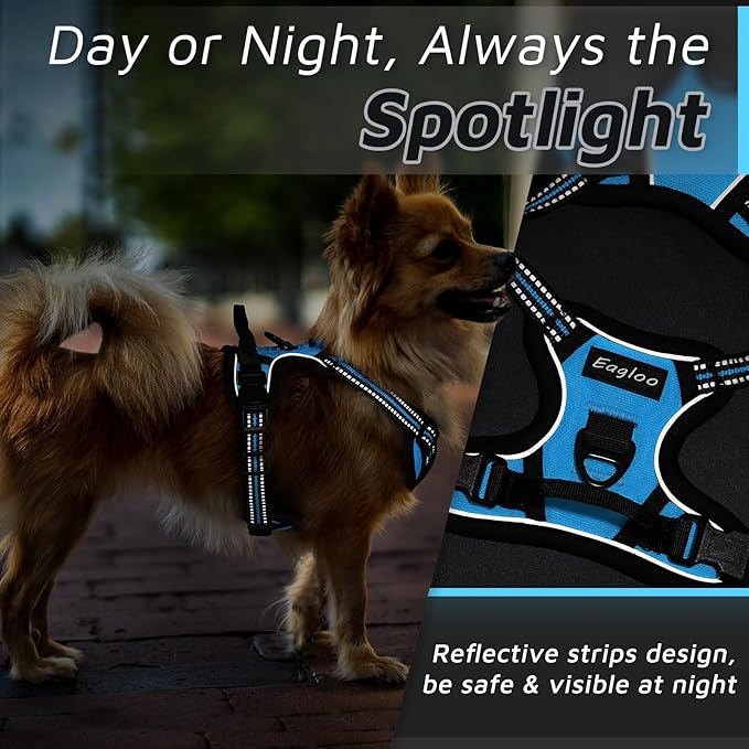 Eagloo Small Dog Harness No Pull, Service Vest with Reflective Strips and Control Handle, Adjustable and Comfortable for Walking, No Choke Pet Harness with 2 Metal Rings, Sky Blue, XS-Mewly Pet