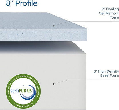 Cool Gel 8 Inch Twin Size Mattresses Memory Foam Medium Firm, Twin Memory Foam Mattress Cooling, Made in the USA, 8" Depth with Pressure Relief, CertiPUR-US Certified No Fiberglass, CoolGel Bed