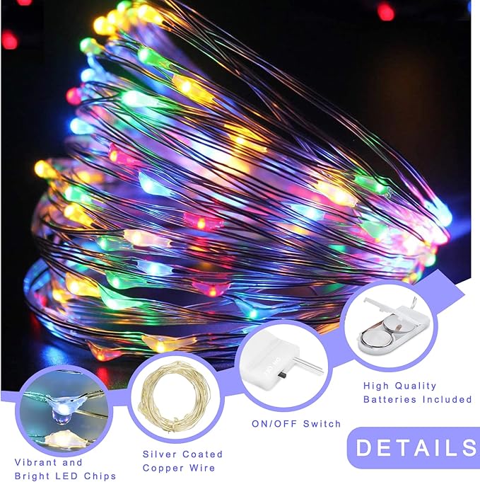 Colored Fairy Lights Mini Lights Battery Operated, 12-Pack 7ft 20 Small LED Lights for Crafts, Multi Colored Mini String Lights for Mason Jar Bedroom Wedding Party Table Christmas Decoration