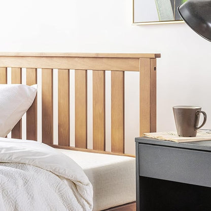 Mellow Marley 14 Inch Solid Wood Platform Bed with Paneled Headboard, Natural Pine, King