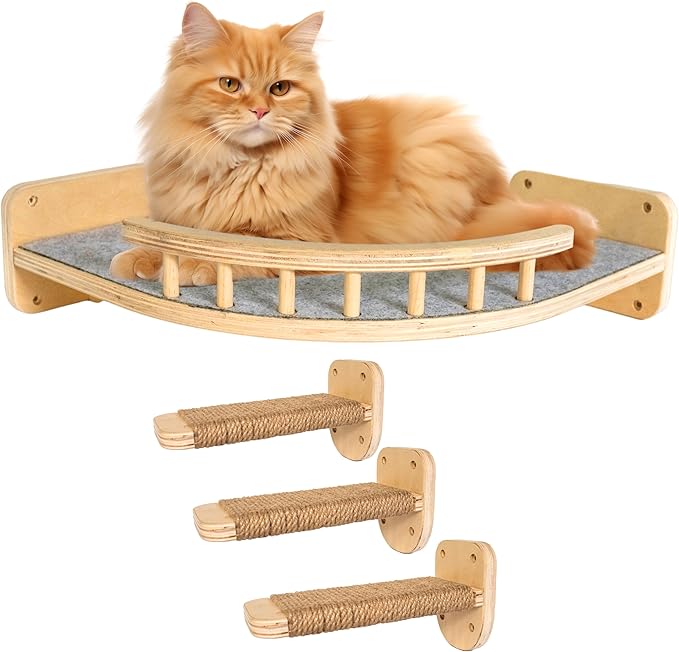 UNTITLDW Wall-Mounted Cat Shelves – Sleek, Durable Multi-Level Shelf with Floating Perch, Hammock, Cat Bed & Platform – Space-Saving Design for Play & Lounging – Easy Setup for Active Cats-Mewly Pet