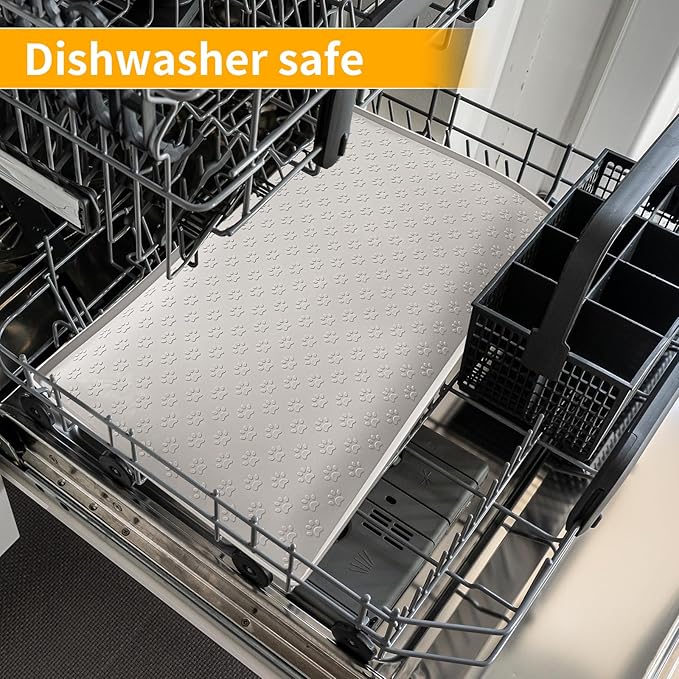 Ptlom Dog Food Mat Anti-Slip Pet Bowl Mats for Food and Water, High-Lips Pet Placemat Prevent Messy Spills to Floor, Waterproof Puppy Feeding Tray for Small, Medium Large Dogs Cats, Silicone-Mewly Pet