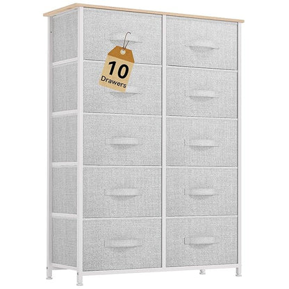 DWVO 10 Drawers Dresser, Fabric Dresser, Fabric Storage Tower, Organizer Unit for Room, Living Room, Hallway, Closets
