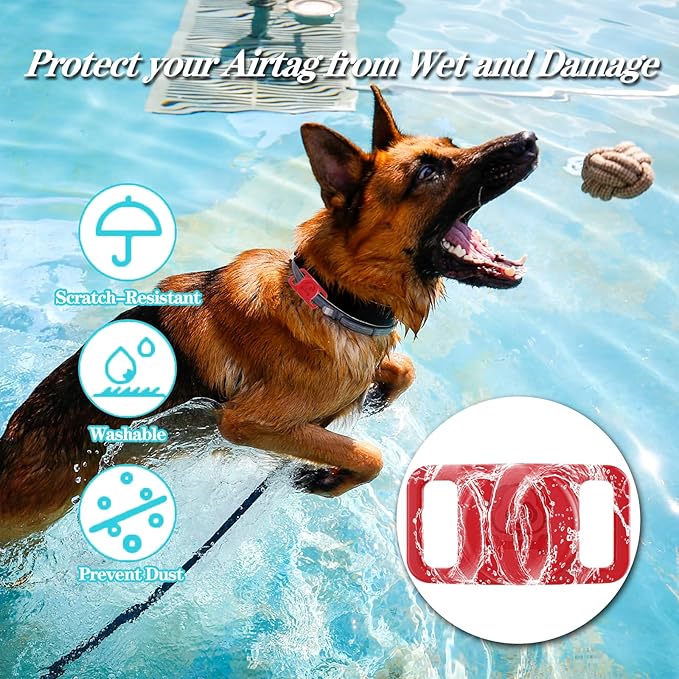 2 Pack Waterproof AirTag Dog Collar Holder Compatible with Apple AirTag, Silicone Hidden Loop Holder for Airtag Tracker, Anti-Lost Dog Collar Air Tag Accessories(Red-Orange)-Mewly Pet