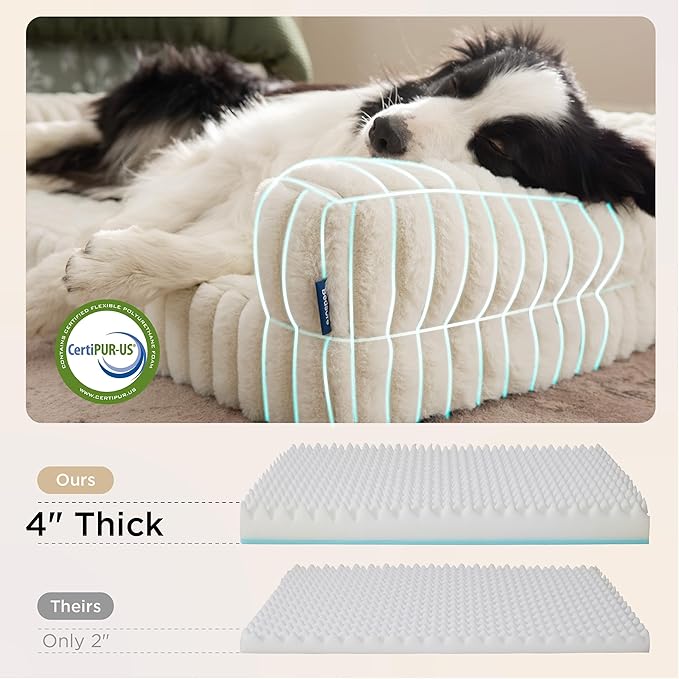 Bedsure Orthopedic Dog Beds for Extra Large Dogs, Waterproof Memory Foam XL Pet Bed with Sides, Non-Slip and Egg-Crate Foam Big Dog Couch Sofa with Washable Removable Corduroy Cover, Cream-Mewly Pet