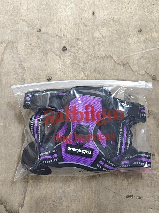 rabbitgoo Dog Harness No Pull with 2 Leash Clips, Adjustable Soft Padded, Reflective Oxford No Choke Pet Vest with Easy Control Handle for Medium Sized Dogs, Purple, M-Mewly Pet