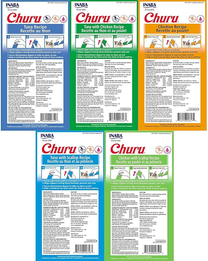 INABA Churu Lickable Creamy Purée Cat Treats 5 Flavor Variety Pack of 20 Tubes-Mewly Pet