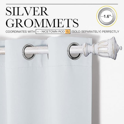 NICETOWN Room Darkening Curtain Panels for Bedroom, Easy-Care Solid Thermal Insulated Grommet Room Darkening Draperies/Drapes (Greyish White, 2 Panels, 42 in x 50 in (W x L))