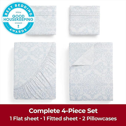 Mellanni Queen Sheets Set - 4 PC Iconic Collection Bedding - Hotel Luxury, Extra Soft, Cooling Bed Sheets - Wrinkle, Fade, Stain Resistant (Queen, Laced Sky Blue)