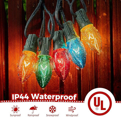 25 Feet C9 Bulb String Lights Outdoor Multicolored Christmas Lights Green Wire for Outdoor Patio Room Party Backyard Decoration, 25 Bulbs