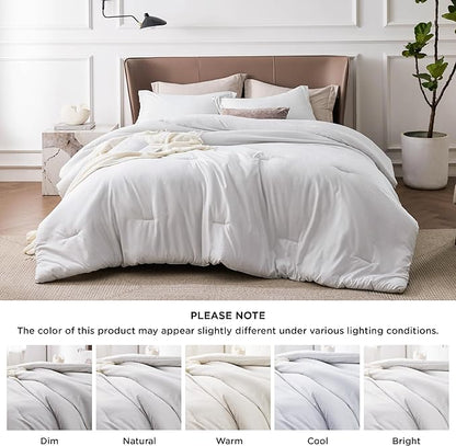Bedsure Super King Comforter Set - Grayish White Soft Bedding for All Seasons, Cationic Dyed Bed Set, 3 Pieces, 1 Super King Size Comforter (120"x120") and 2 Pillow Shams (20"x36"+2")