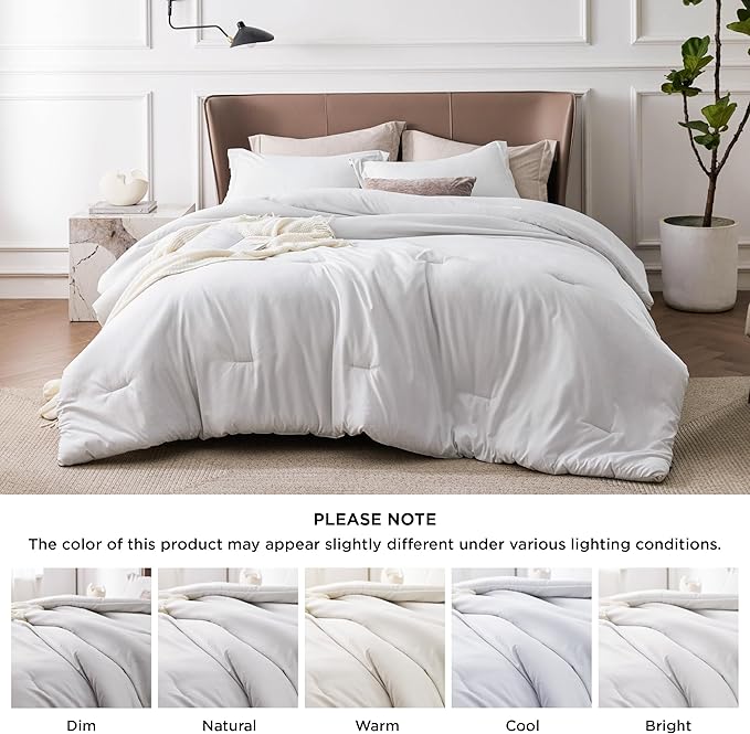Bedsure King Size Comforter Set - Grayish White King Comforter Set, Soft Bedding for All Seasons, Cationic Dyed Bedding Set, 3 Pieces, 1 Comforter (104"x90") and 2 Pillow Shams (20"x36"+2")