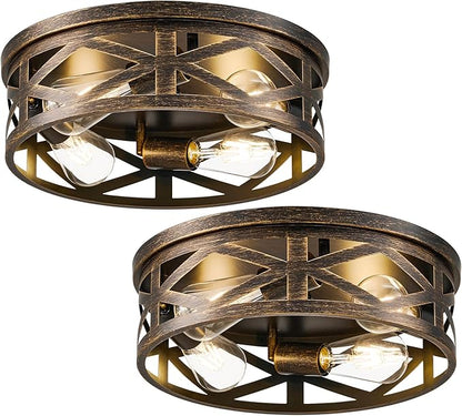 VONLUCE Flush Mount Ceiling Lights, 4-Light Hallway Ceiling Lighting Fixtures, 15 inch Farmhouse Metal Cage Ceiling Lights for Entryway Kitchen, Adjustable Lamp Holders, 2 pcs, Oil-Rubbed Bronze