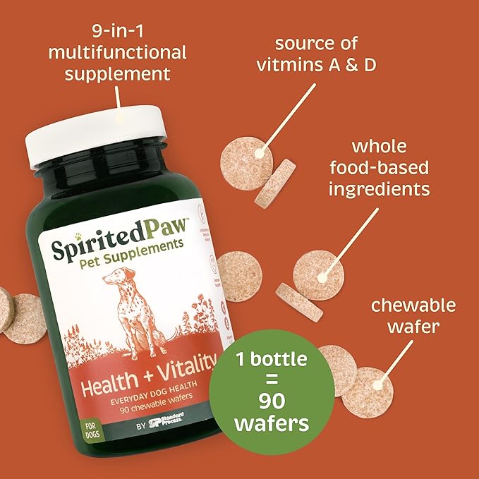 Health + Vitality for Dogs - Pet Supplement for Immune System, Coat, Liver Health & More - Dog Multifunctional Support with Choline, Calcium, Zinc, & Vitamins D and A - 90 Chewable Wafers-Mewly Pet