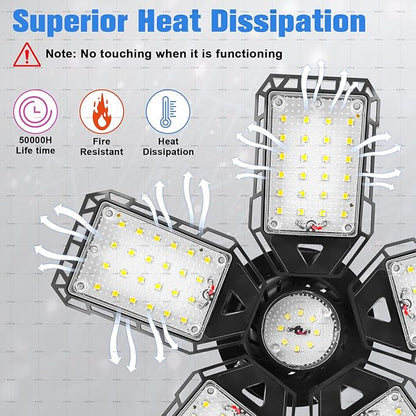 2-Pack LED Garage Lights 2 Pack-160W, 16000LM 6500K with 5+1 Deformable Panels, Indoor LED Shop Light Barn Light Garage Ceiling Lights, E26/E27 for Garages, Warehouse, Shop, Basement