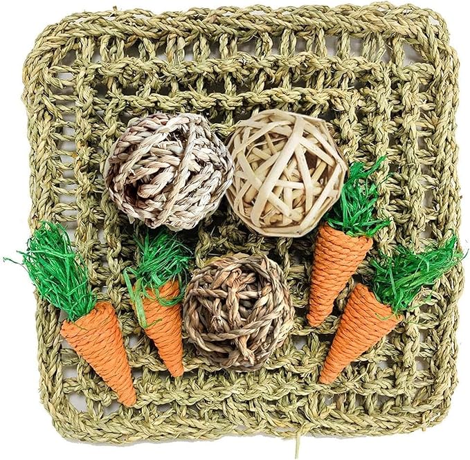 Hamiledyi Rabbit Seagrass Activity Mat Bunny Mat Rabbit Enrichment Toys Rabbit Chew Toys for Teeth Seagrass Protector Mat Small Animal Toys for Rabbit Bunny Chinchilla Guinea Pigs Rodent Pets-Mewly Pet