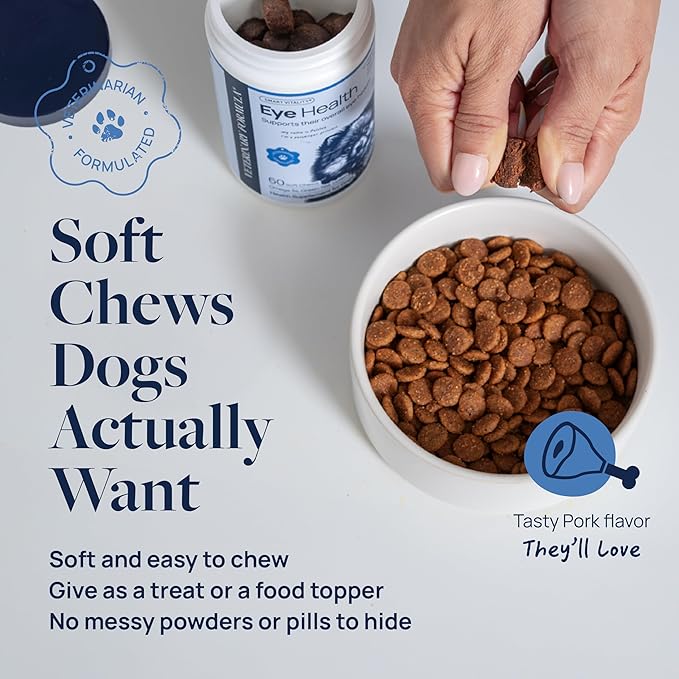 Veterinary Formula Eye Health Supplement for Dogs – Vet-Formulated Tear Stain Chews with Omega 3, Lutein & Cranberry – Smart Vitality Supports Eye Moisture, Stain Reduction & Immunity, 60 Soft Chews-Mewly Pet