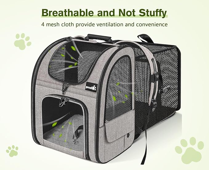 Pecute Pet Carrier Backpack, Large Cat Carrier Backpack, Expandable Cat Backpack with Breathable Mesh for Medium Large Cats, and Small Dogs, Dog Backpack Carrier for Travel Hiking Khaki-Mewly Pet