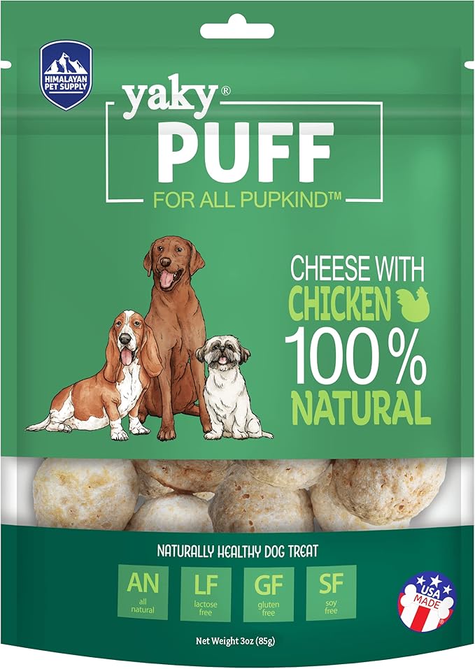 Himalayan Dog Chew Yak Cheese Treats, 100% Natural, Long Lasting, Gluten Free, Healthy & Safe, Lactose & Grain Free, Protein Rich, Chicken Flavor Flavor Crispy Puffed Treat, For All Breeds, 9.9 oz-Mewly Pet