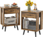 GYIIYUO Nightstand Set of 2 with Fabric Drawers and Open Shelves - Rustic Bedroom Side Tables
