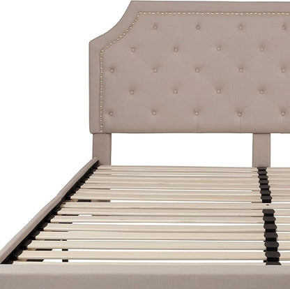 Flash Furniture Brighton Fabric Arched Tufted Upholstered King Size Platform Bed, Modern Low-Profile King Bed Frame with Headboard, Beige